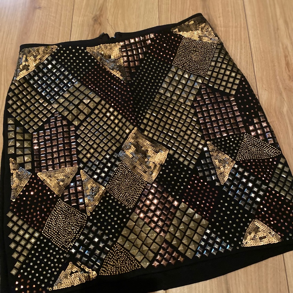 Guess Black Mini Skirt with Gold & Bronze Sequin Patchwork